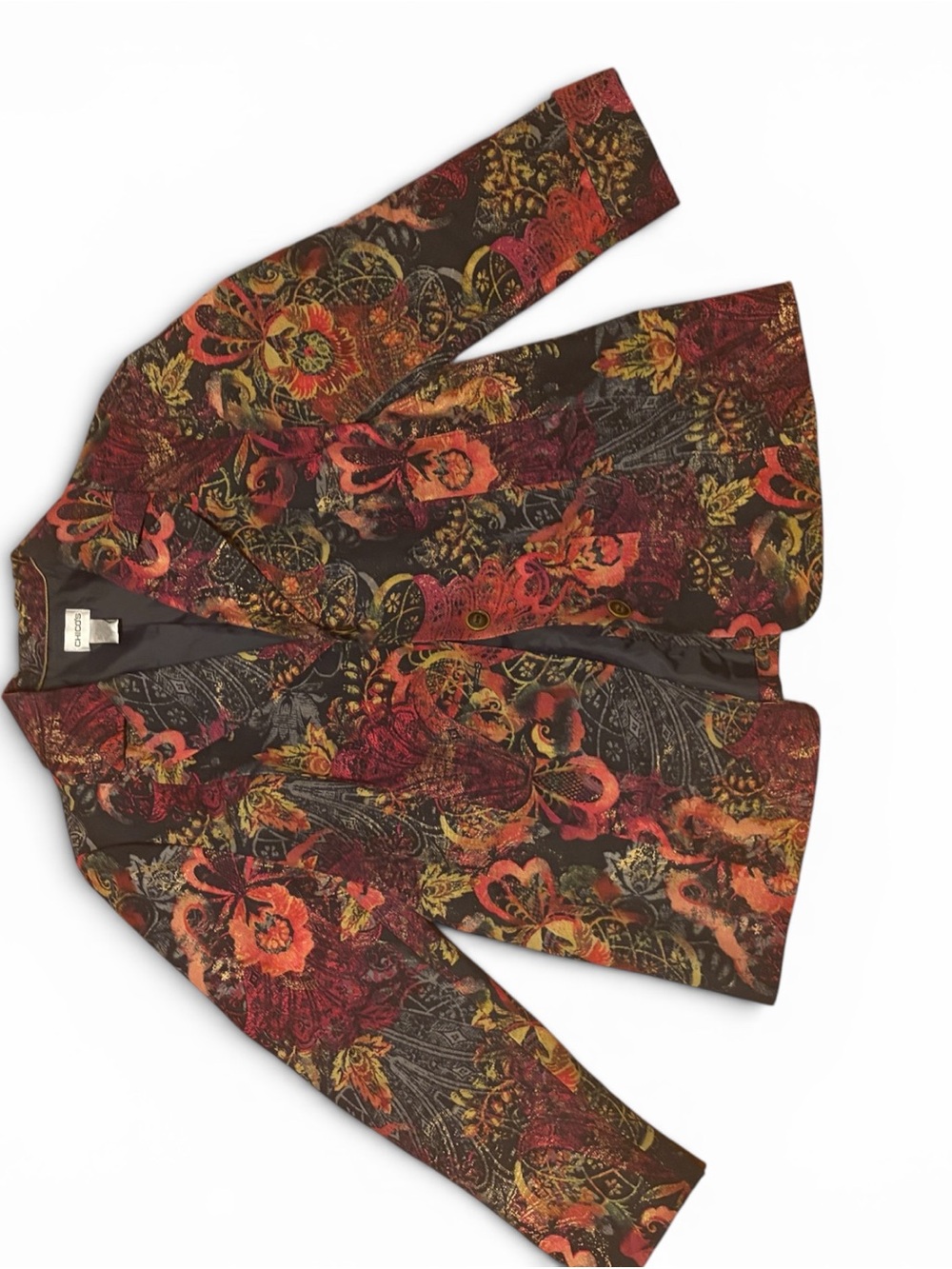 Chico's Brown Multicolor Floral Blazer Jacket. Chicos Size 2(12-14)